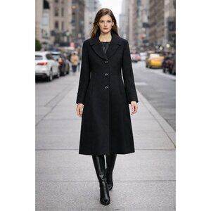 Jones New York Black Wool Blend Coat Womens 18 Long A-Line Button Winter Coat
